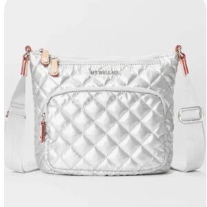 MZ Wallace Silver Quilted Crossbody Bag